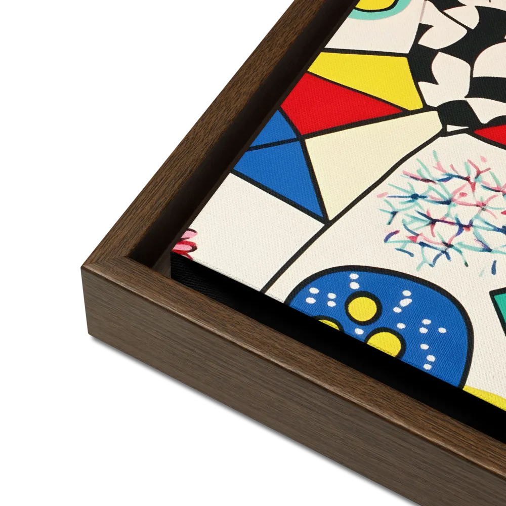 Joyful Geometry: A Playful Dance of Shapes and Colors | Canvas with Brown Frame | 12″×12″