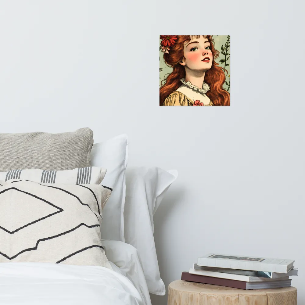 Whimsical Portrait of a Flower-Adorned Girl | Poster | 12″×12″