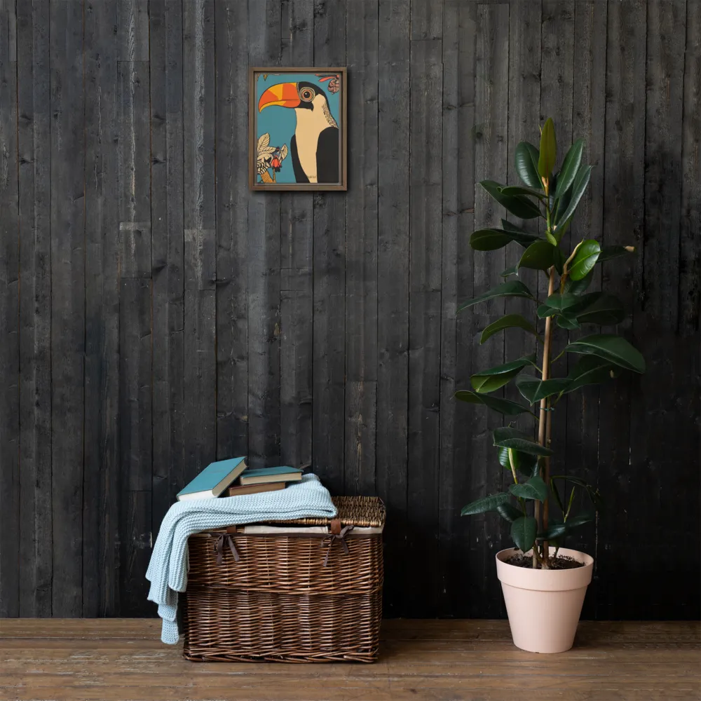 Tropical Majesty: The Toucan at Rest | Canvas with Brown Frame | 9″×12″