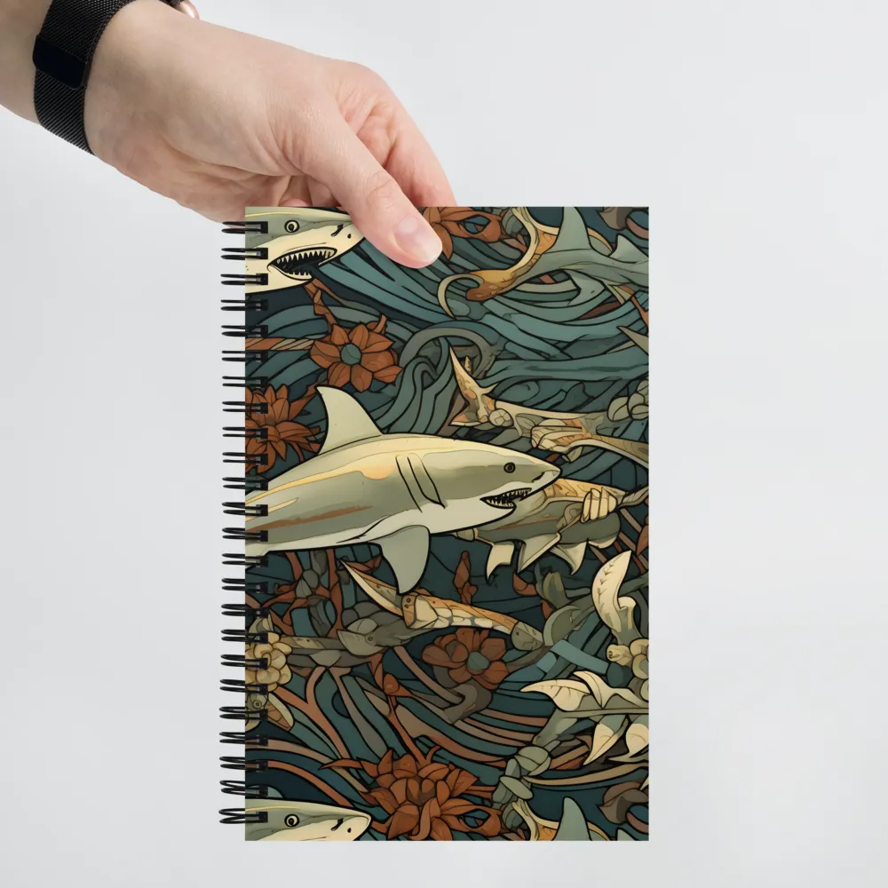 Dynamic Harmony of Sharks and Flora | Spiral Notebook