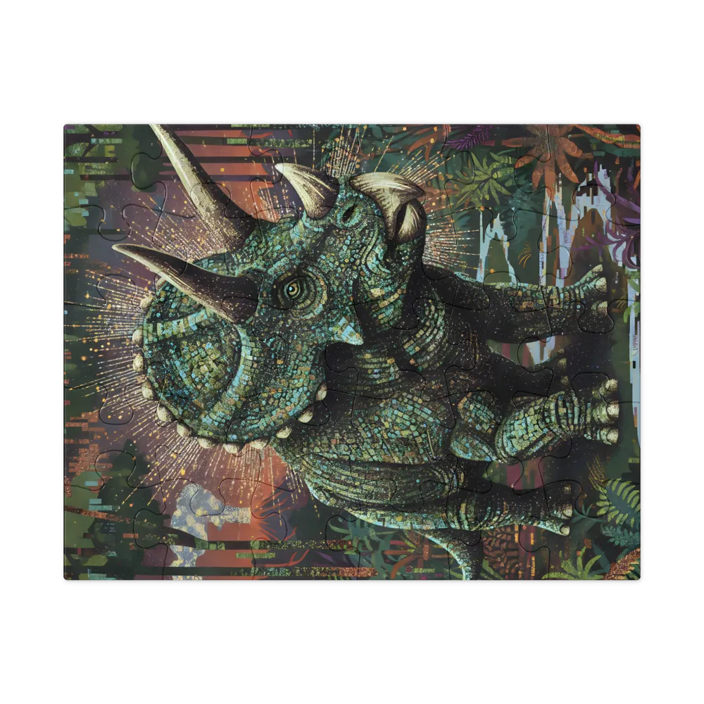 Stippled Triceratops 
 Jigsaw Puzzle in Tin Box