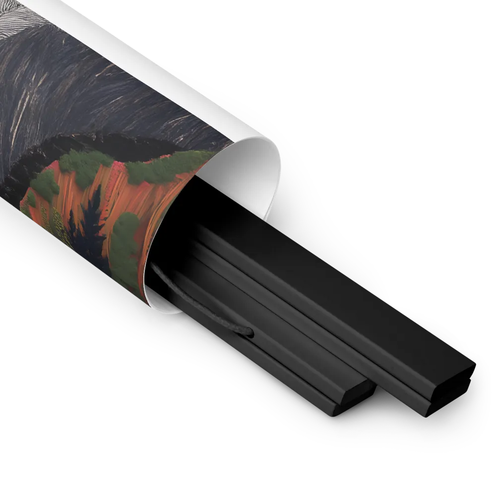 Ethereal Cascade: A Surreal Landscape | Poster With Black Wood Hanger | 18″×24″