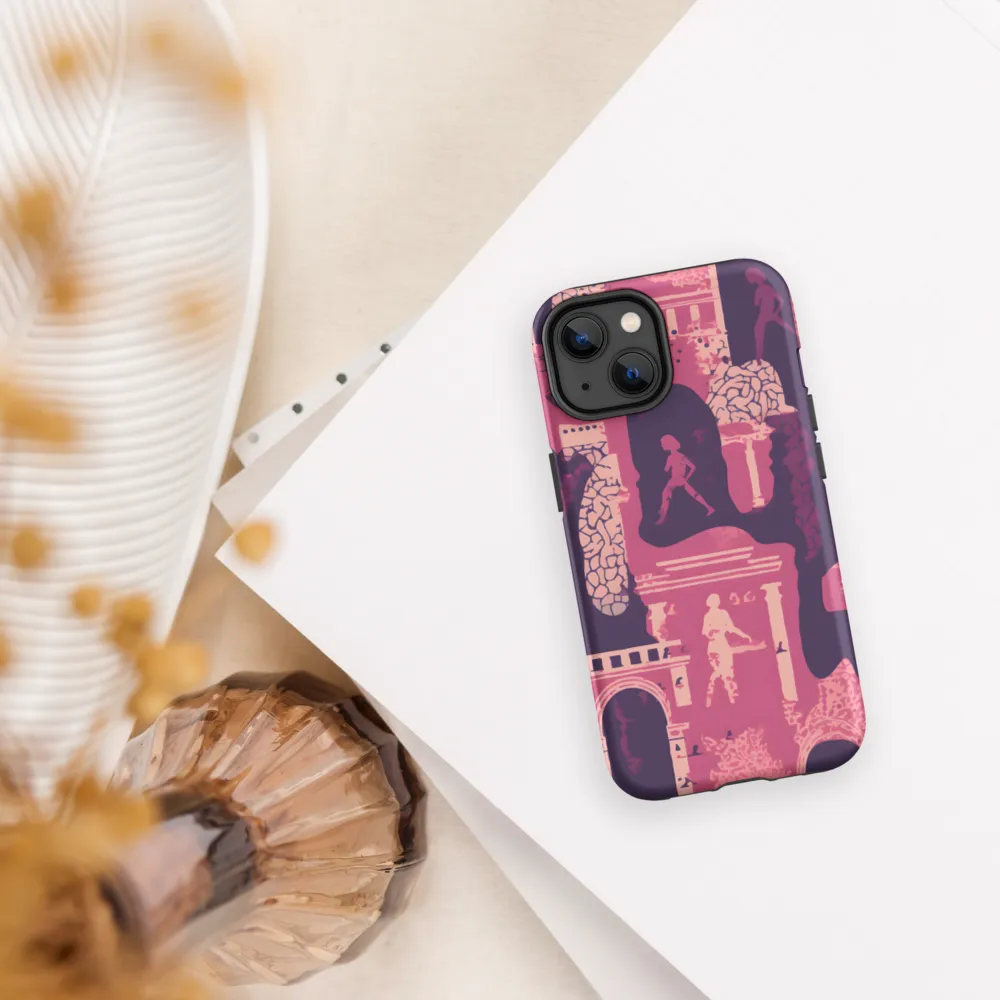 Whimsical Interplay of Figures and Architecture | Phone Case |  14 | Tough Case | Matte