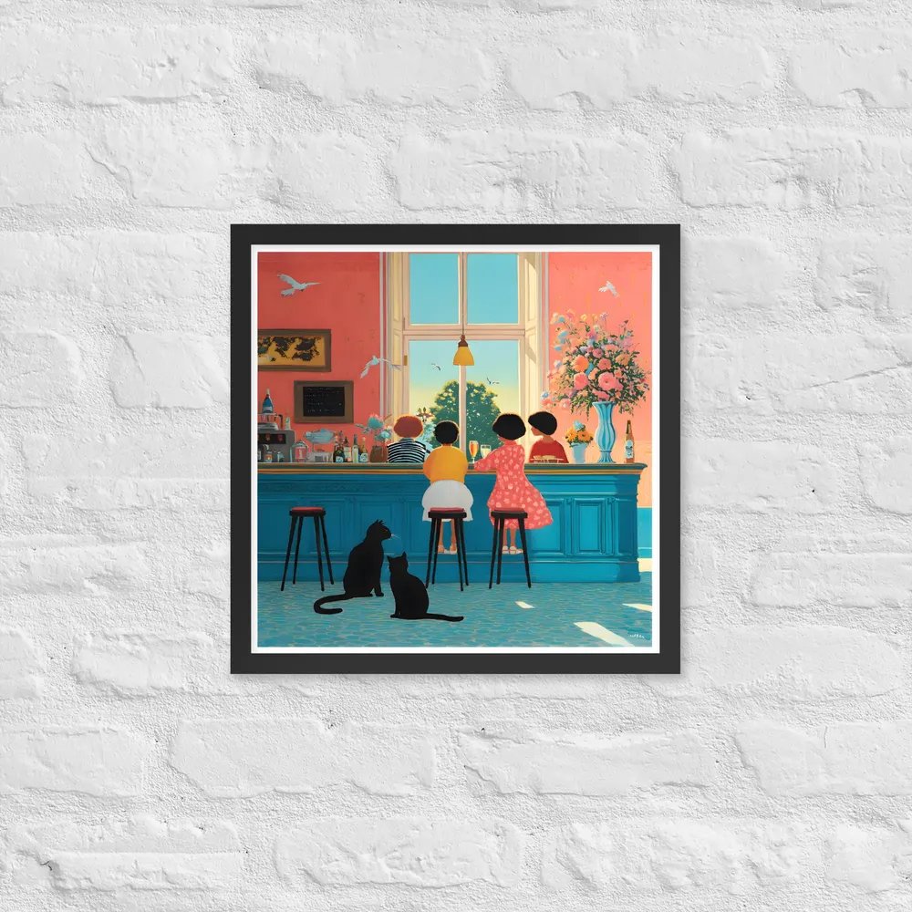 Sunlit Café Counter 
 Poster with Black Frame | 16″x 16″