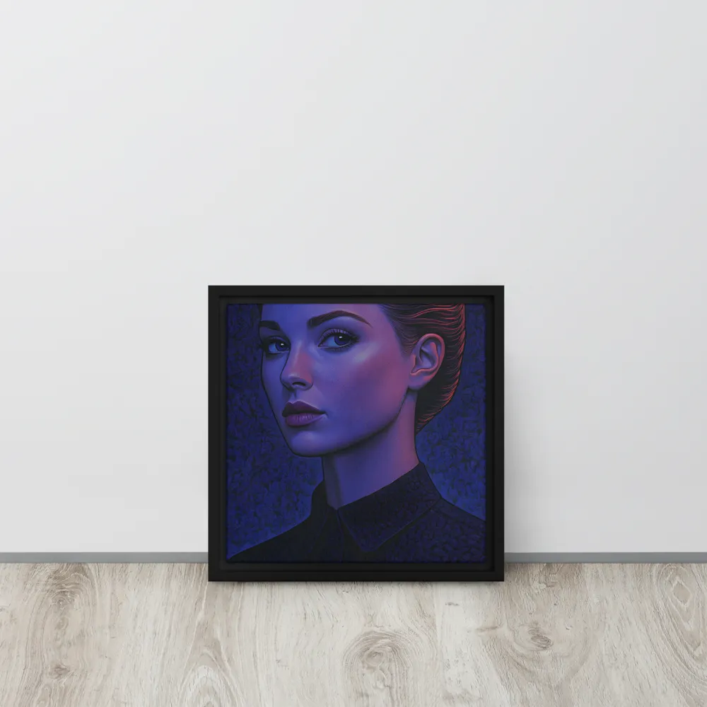 Ethereal Portrait in Blue and Red | Canvas with Black Frame | 12″×12″