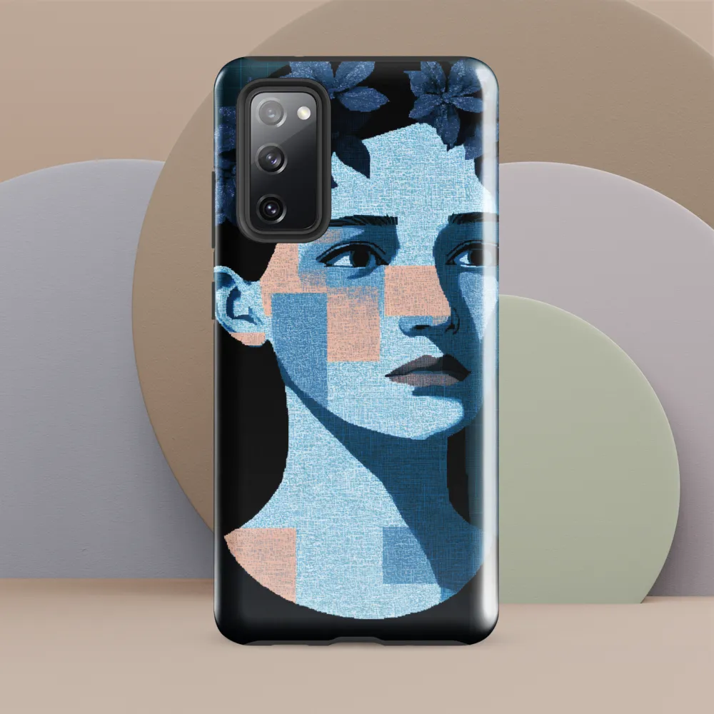 Grid-Wreathed Cyan Portrait