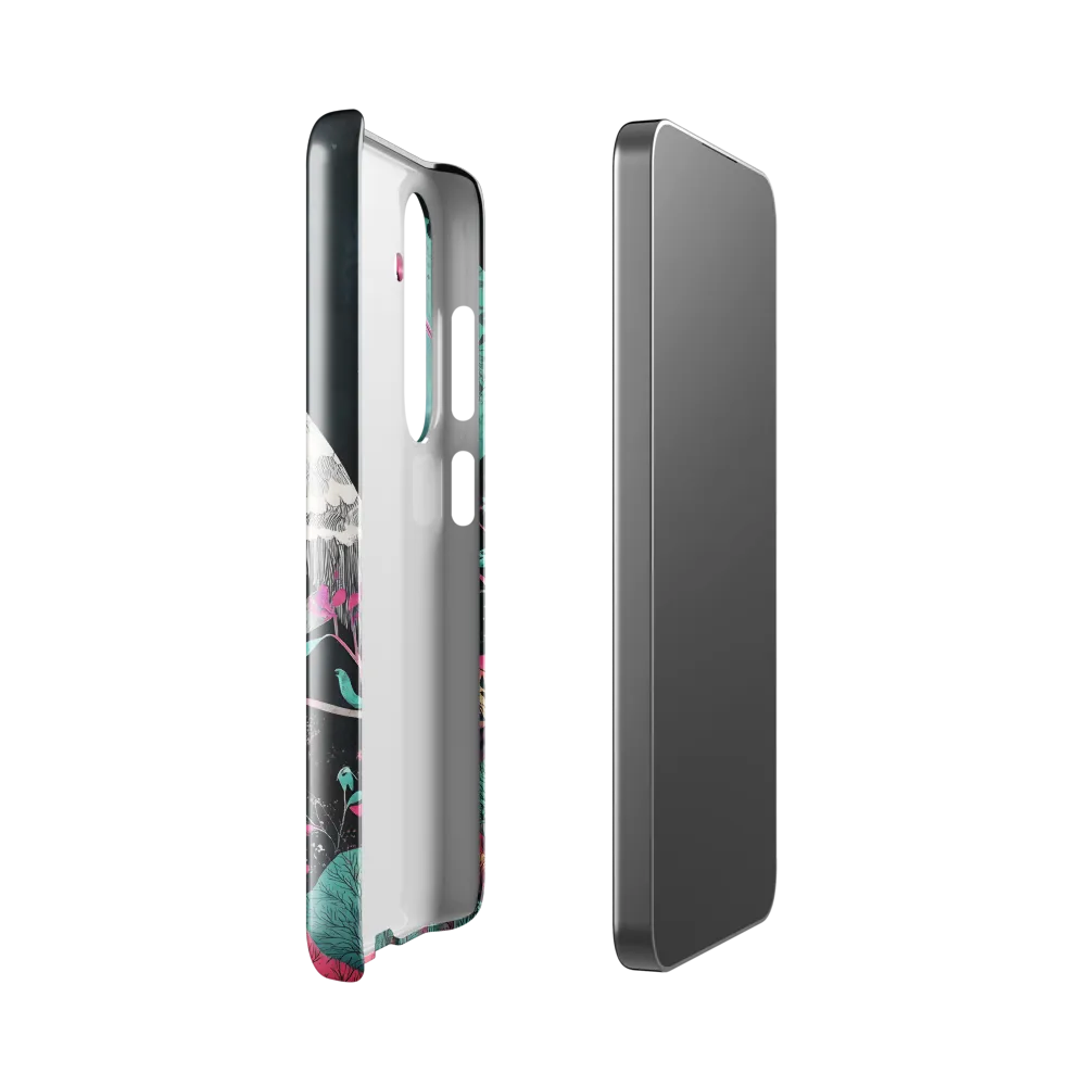 Ethereal Presence: Heron in a Floral Dreamscape | Phone Case |  S24 | Snap Case | Glossy