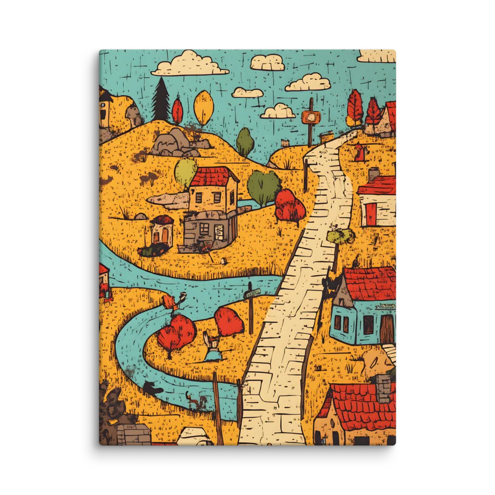 Whimsical Village Landscape | Canvas | 24″×32″