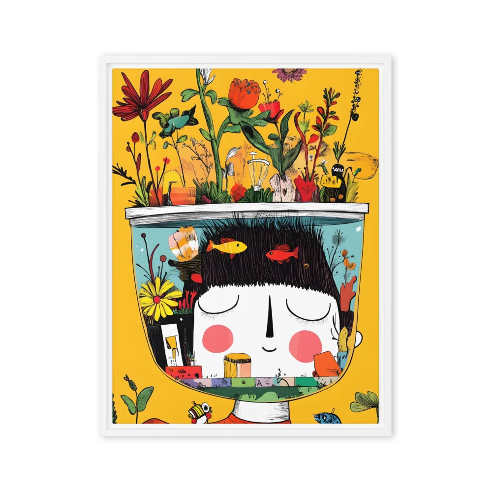 Whimsical Garden Head | Canvas with White Frame | 24″×32″