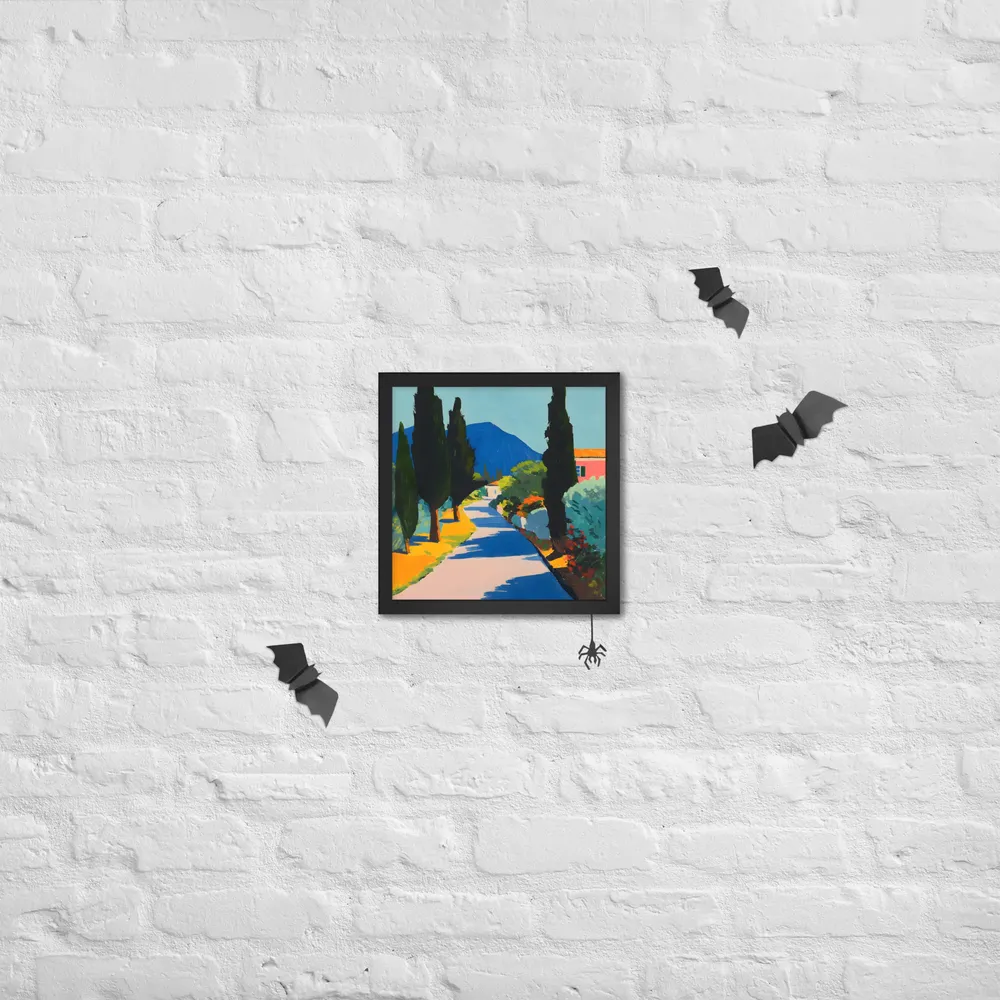 Sunlit Cypress Lane 
 Poster with Black Frame | 12″x 12″