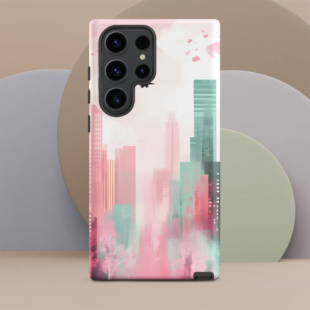 Dreamy Cityscape in Pink and Cyan