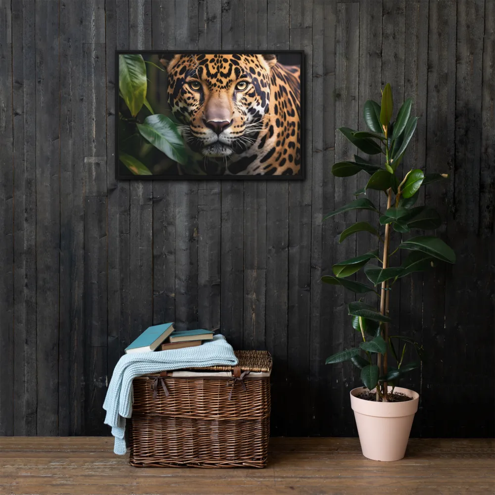 The Intensity of Nature: A Jaguar’s Gaze | Canvas with Black Frame | 20″×30″