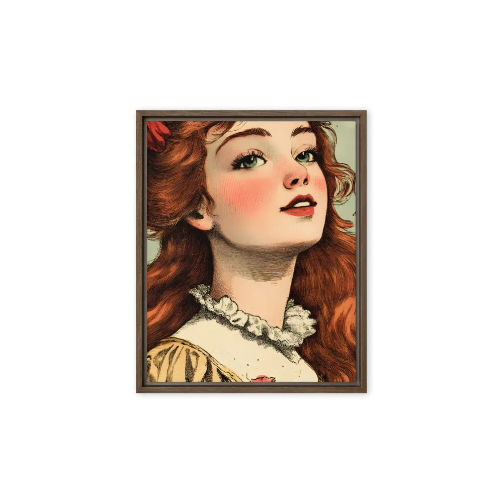 Whimsical Portrait of a Flower-Adorned Girl | Canvas with Brown Frame | 8″×10″