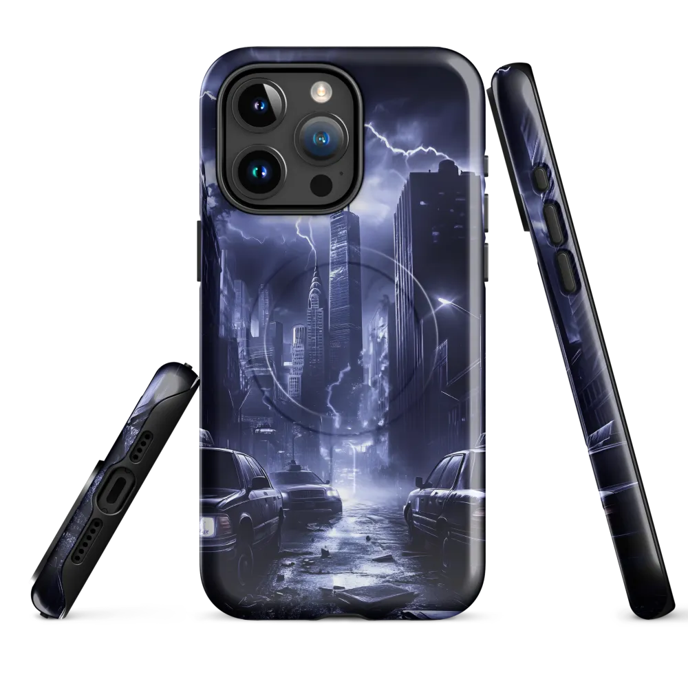 Stormy Cityscape: Shadows of the Night | Phone Case |  15 Pro Max | MagSafe® Tough Case | Glossy
