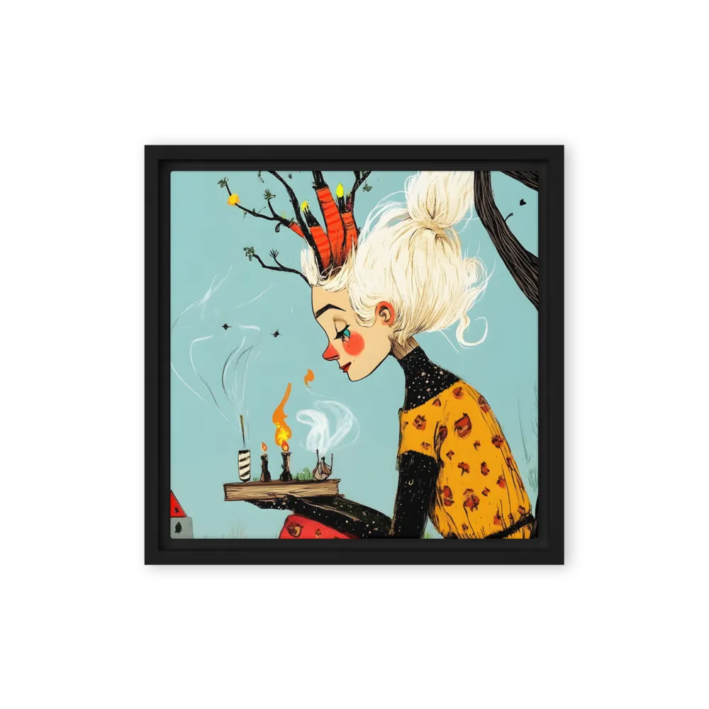 Whimsical Nature Girl | Canvas with Black Frame | 12″×12″