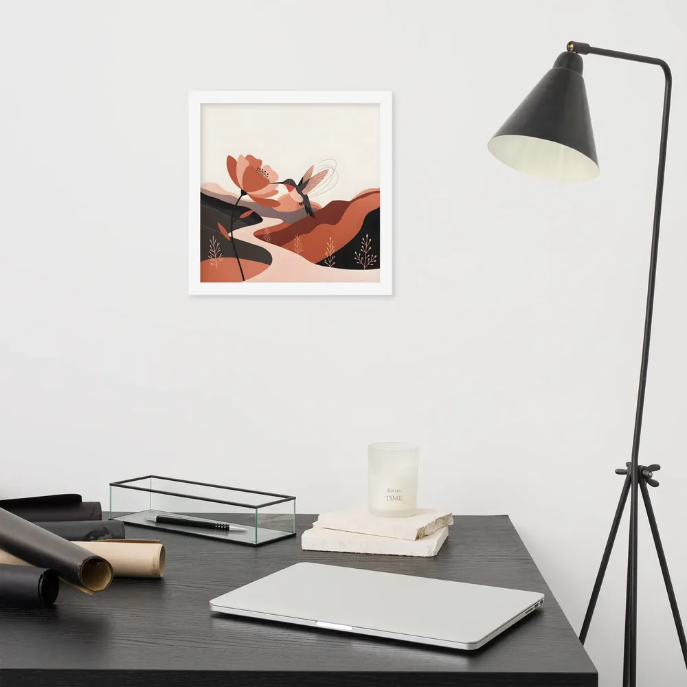 Hummingbird & Blossom 
 Poster with White Frame | 12″x 12″