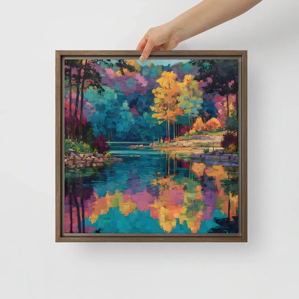 Reflections in Color 
 Canvas with Brown Frame | 16″x 16″