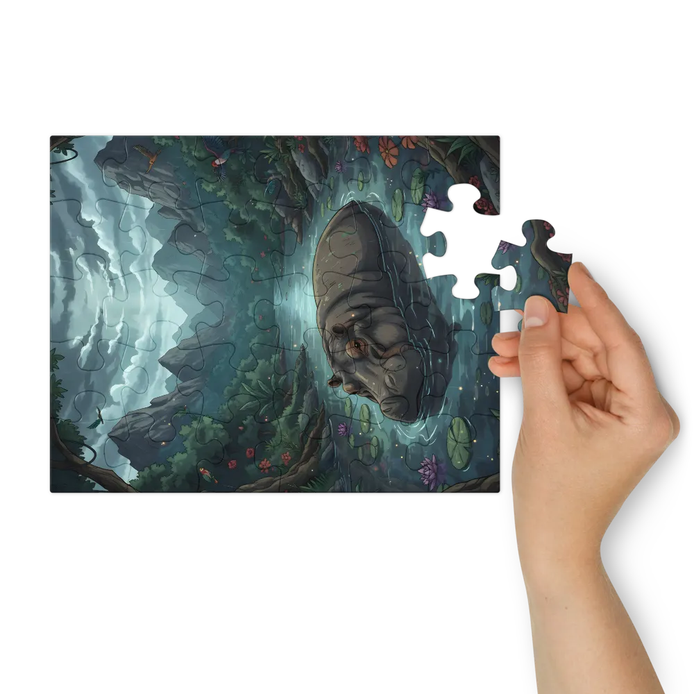 Moonlit Hippo 
 Jigsaw Puzzle in Tin Box