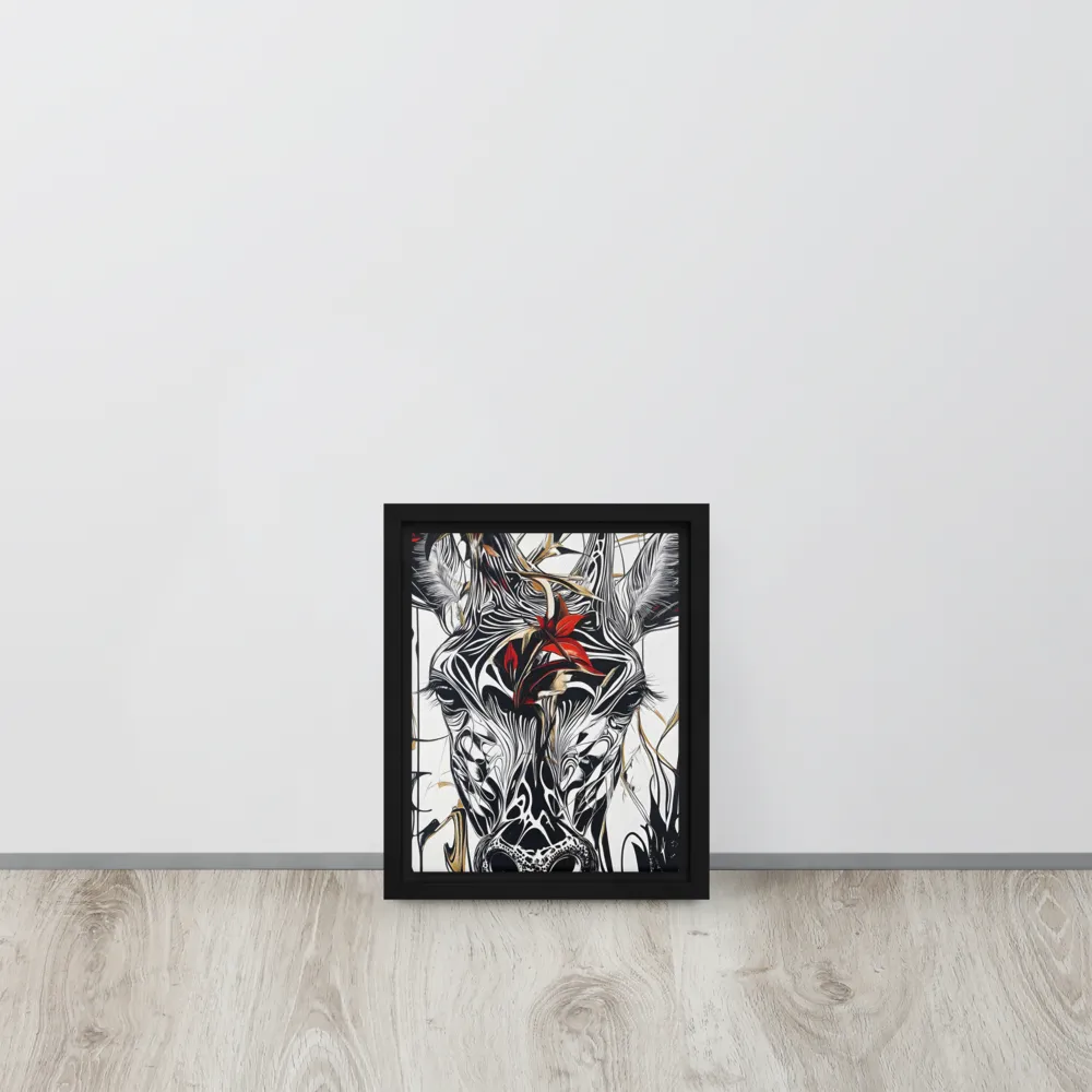 Floral Elegance: The Giraffe's Portrait | Canvas with Black Frame | 8″×10″