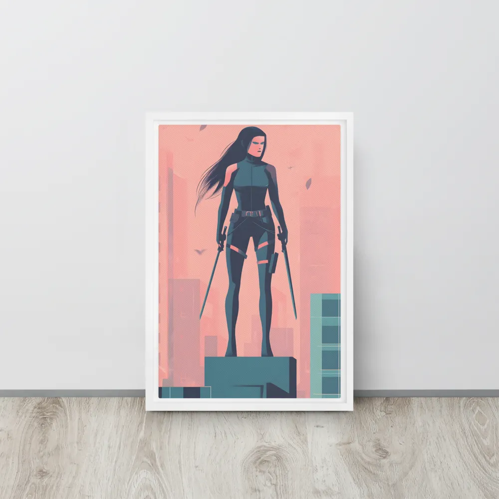 Urban Sentinel: A Warrior's Stand | Canvas with White Frame | 12″×18″