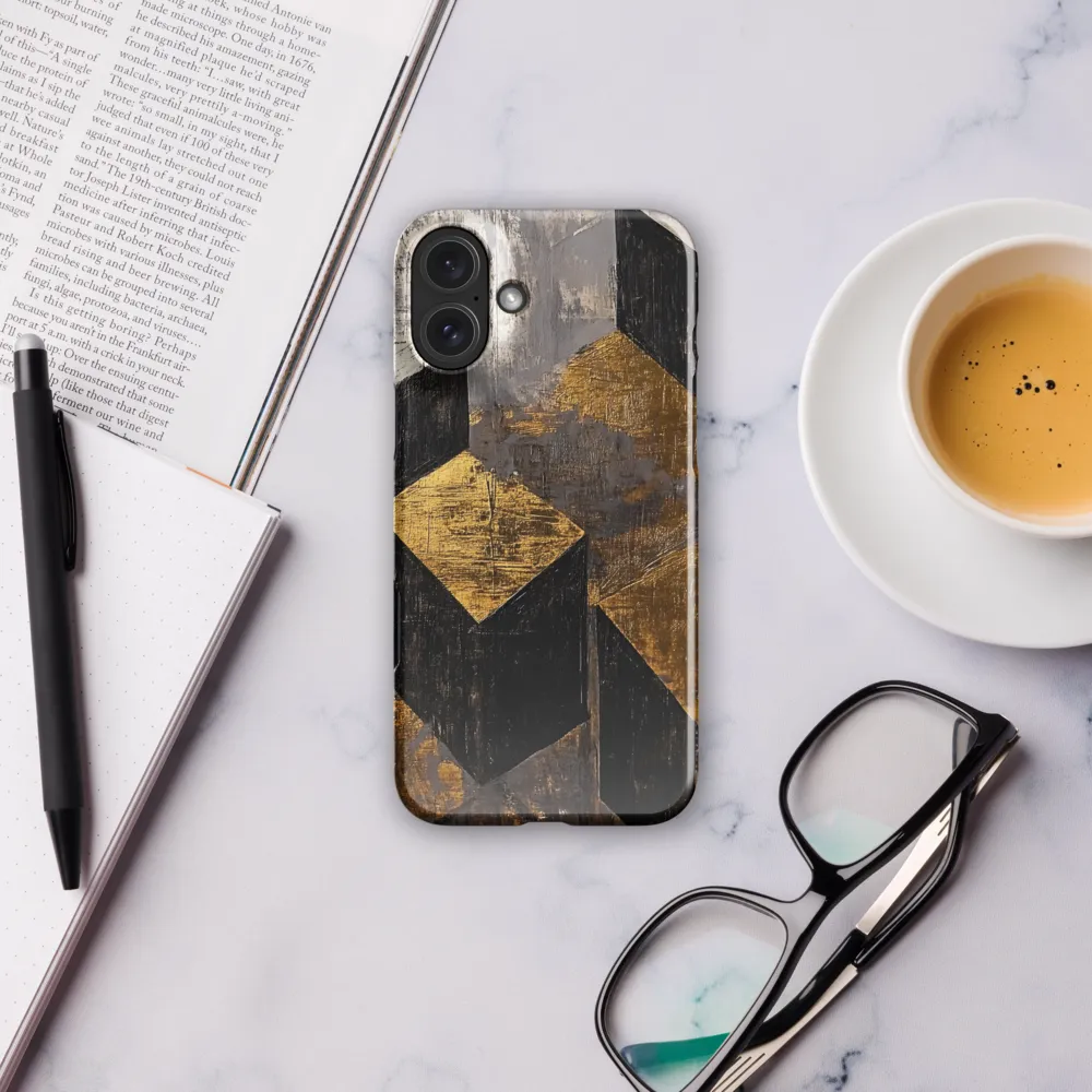 Geometric Harmony in Gold and Black | Phone Case |  16 Plus | Snap Case | Glossy