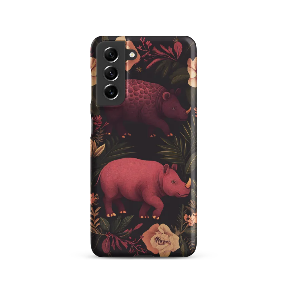 Rhinos in Floral Embrace