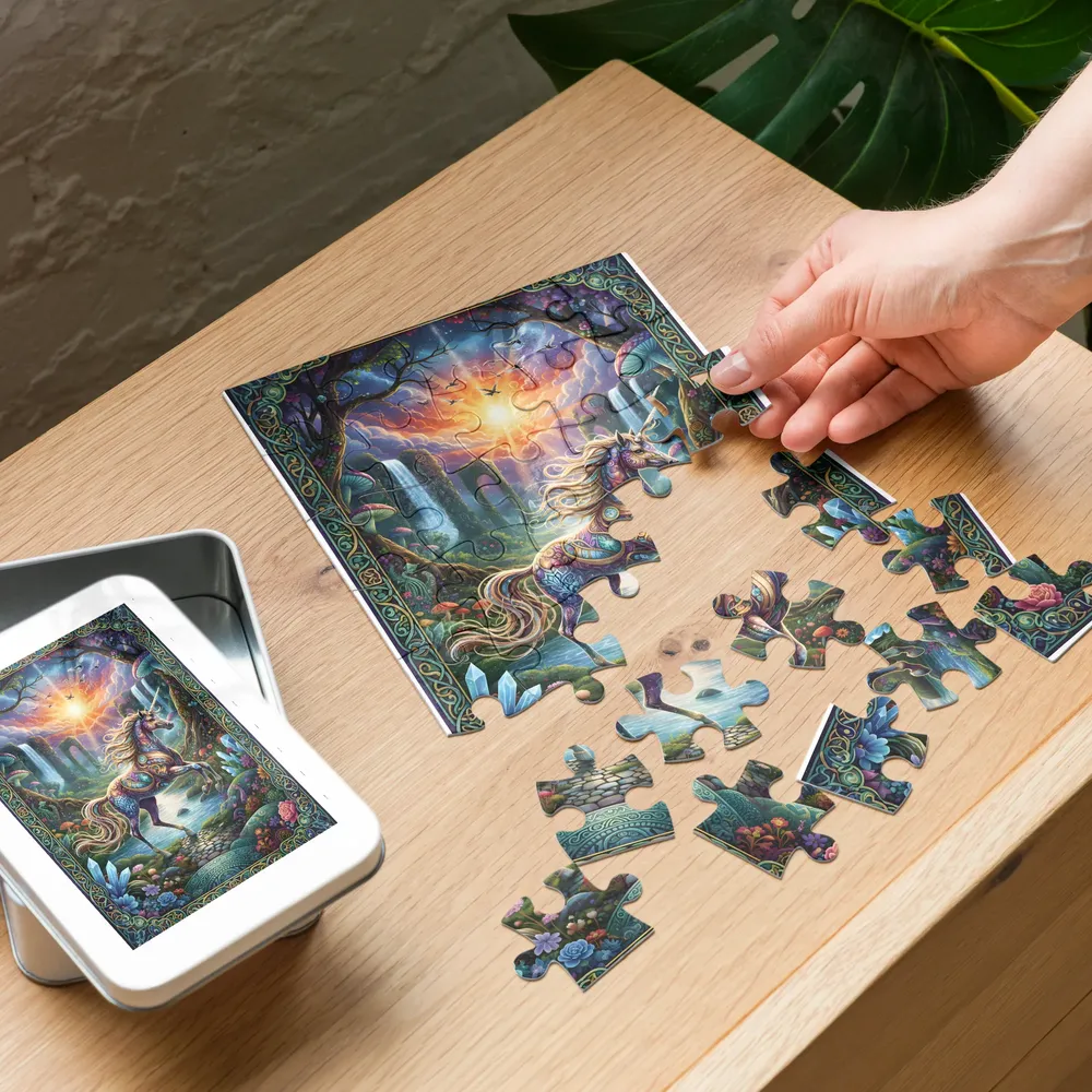 Enchanted Unicorn 
 Jigsaw Puzzle in Tin Box