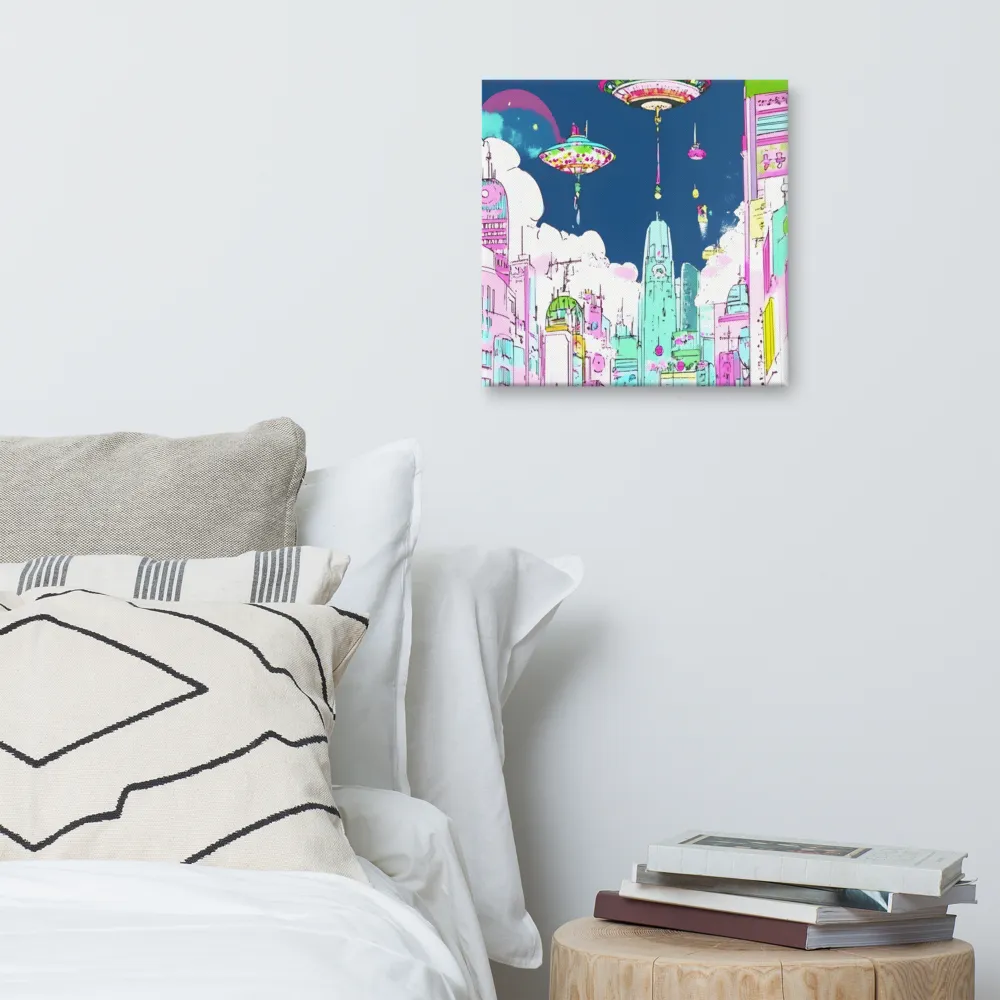 Futuristic Cityscape with Floating Structures | Canvas | 16″×16″