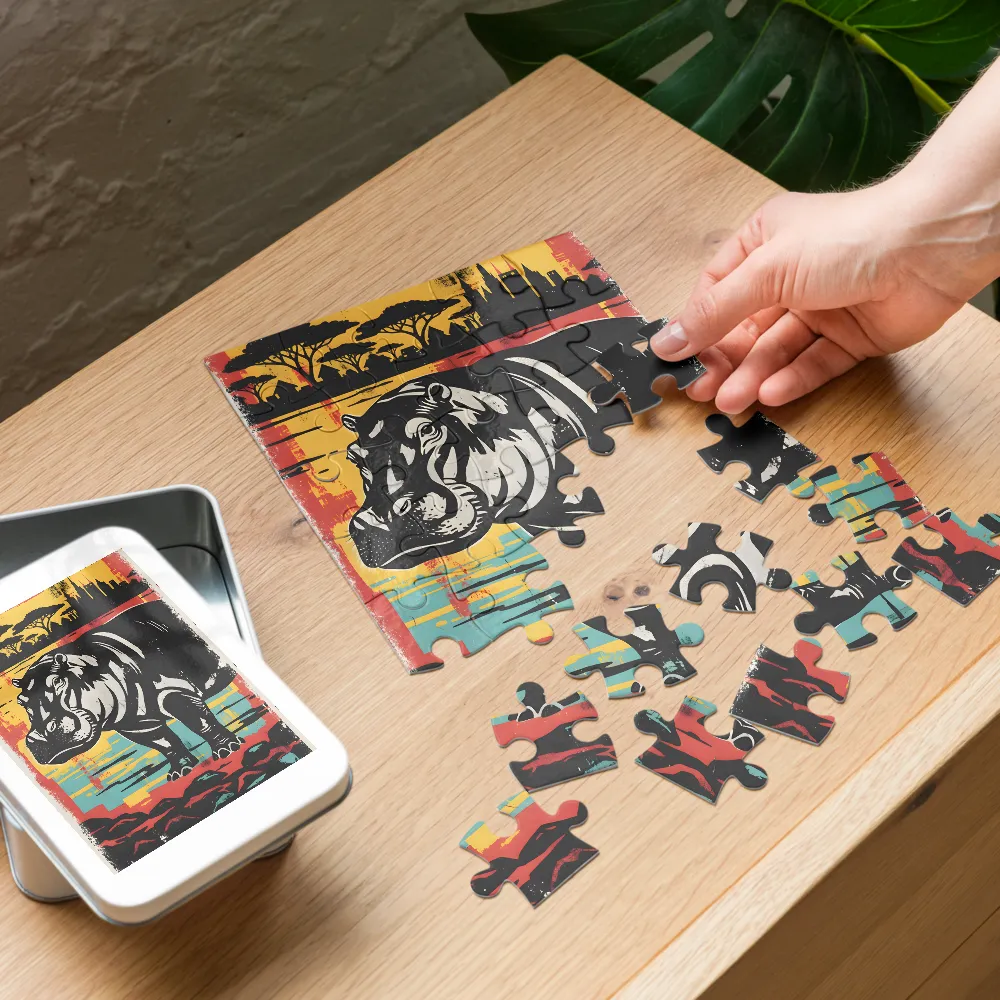 Savanna Hippo 
 Jigsaw Puzzle in Tin Box