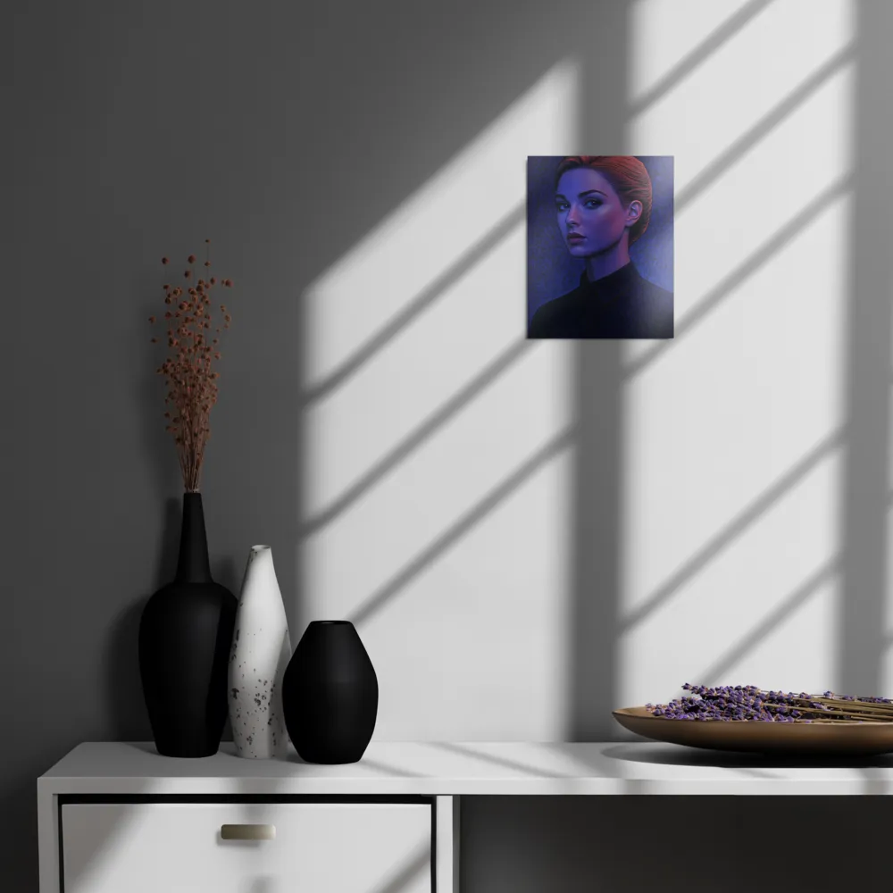 Ethereal Portrait in Blue and Red | Metal Print | 8″×10″