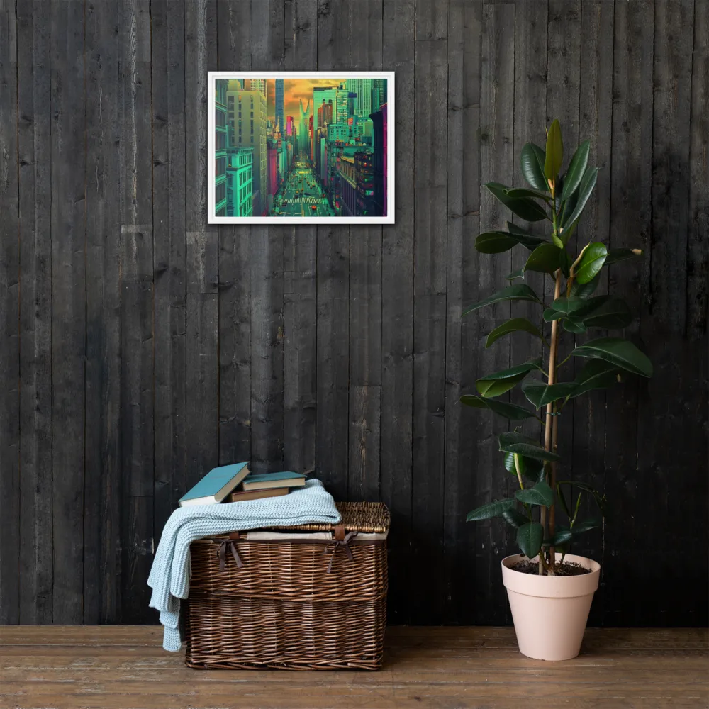 Urban Surrealism: Neon Dreams | Canvas with White Frame | 16″×20″