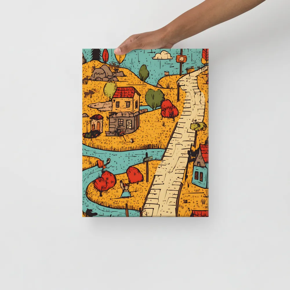 Whimsical Village Landscape | Canvas | 12″×16″