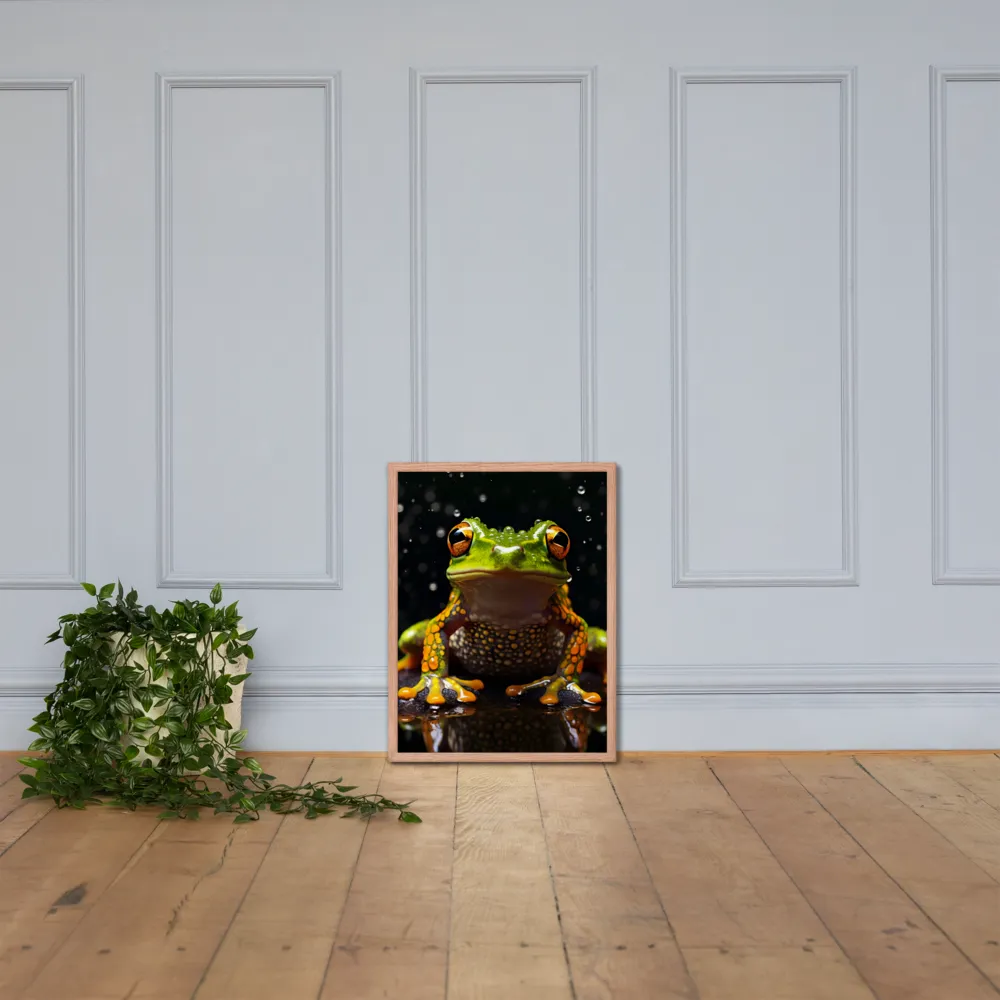 Emerald Elegance: The Frog in Focus | Poster with Red oak Frame | 18″×24″