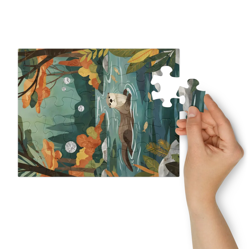 Autumn River Otter 
 Jigsaw Puzzle in Tin Box