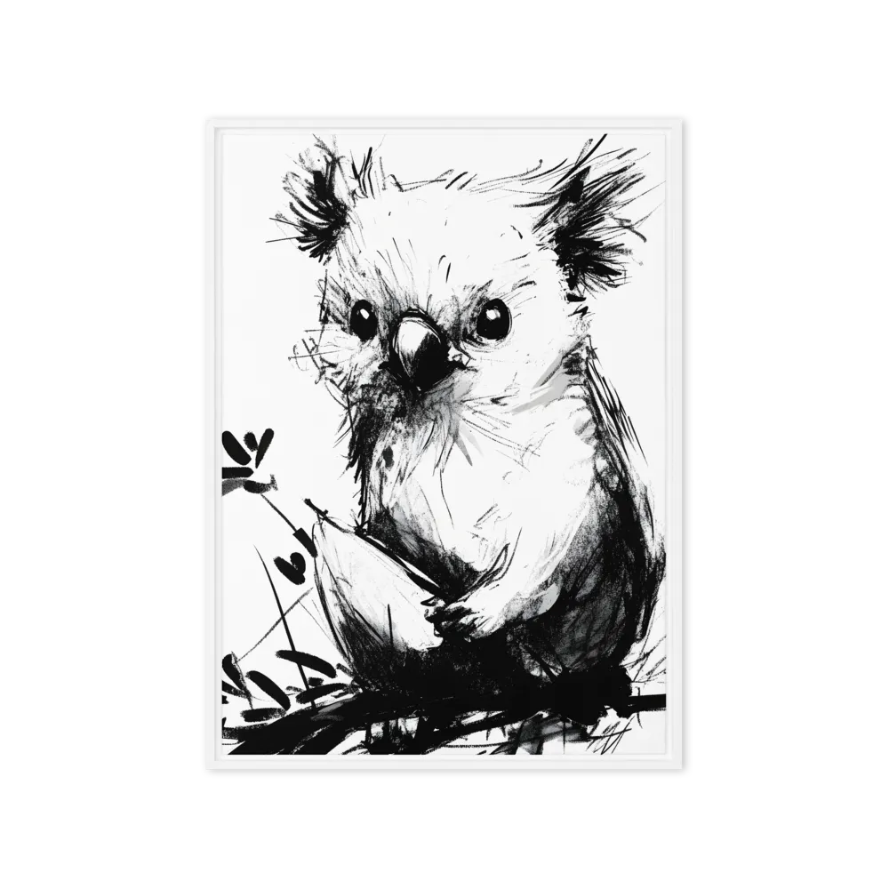 Whimsical Koala in Ink | Canvas with White Frame | 20″×28″