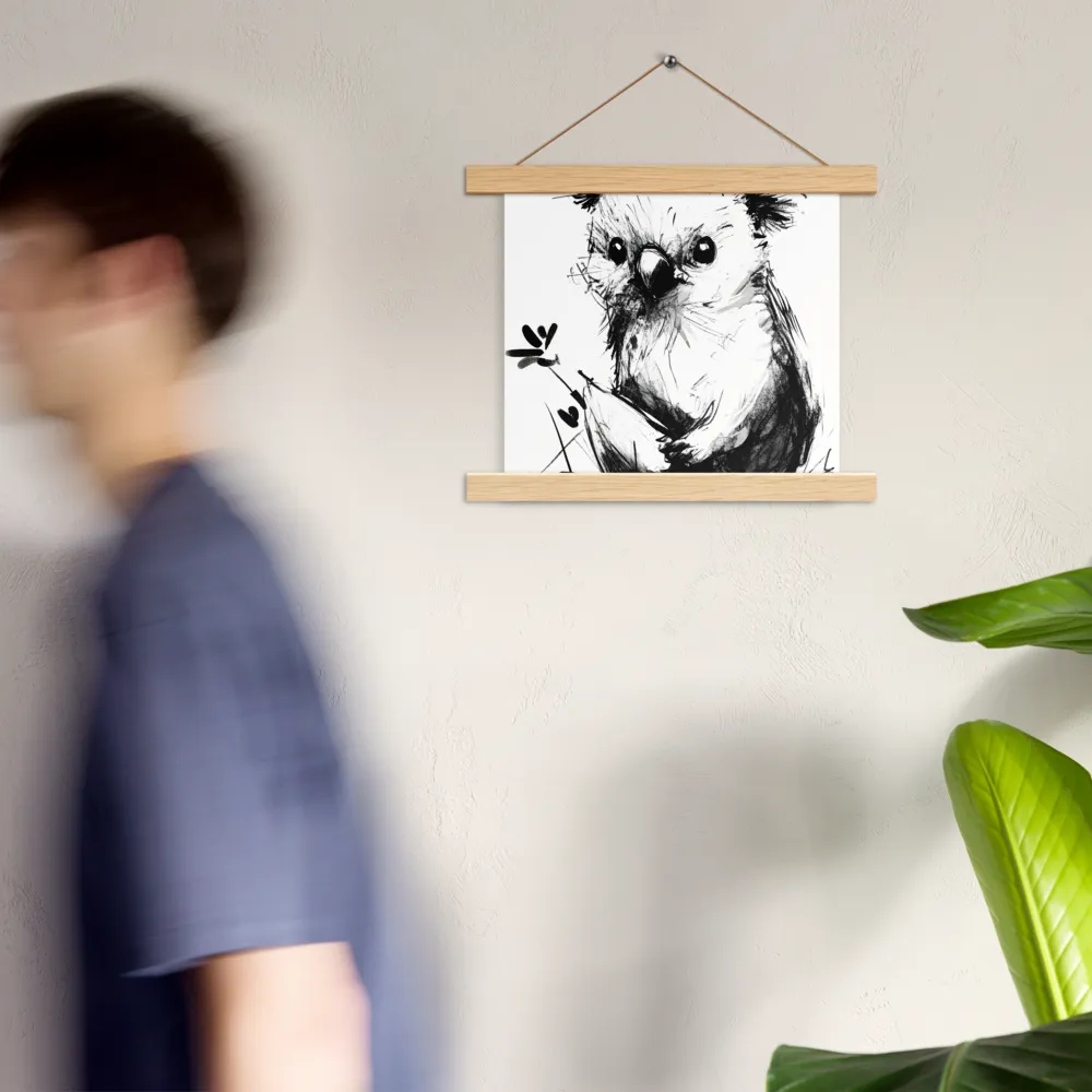Whimsical Koala in Ink | Poster With Oak Wood Hanger | 10″×10″