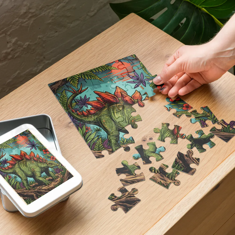 Tropical Stegosaurus 
 Jigsaw Puzzle in Tin Box