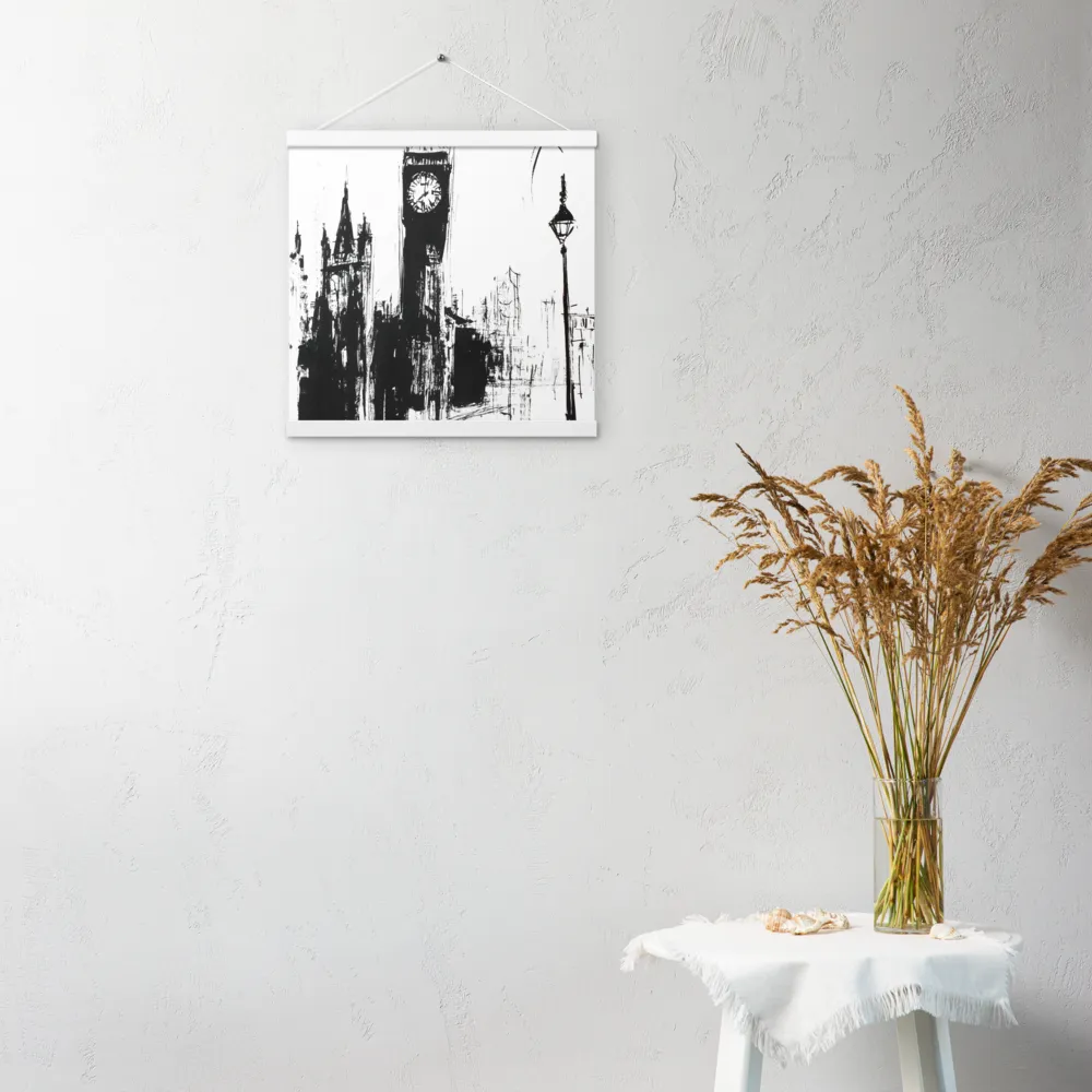 Clock Tower in Motion | Poster With White Wood Hanger | 16″×16″