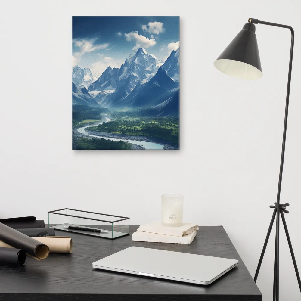 Majestic Serenity: A Landscape of Mountains and Rivers | Canvas | 16″×20″