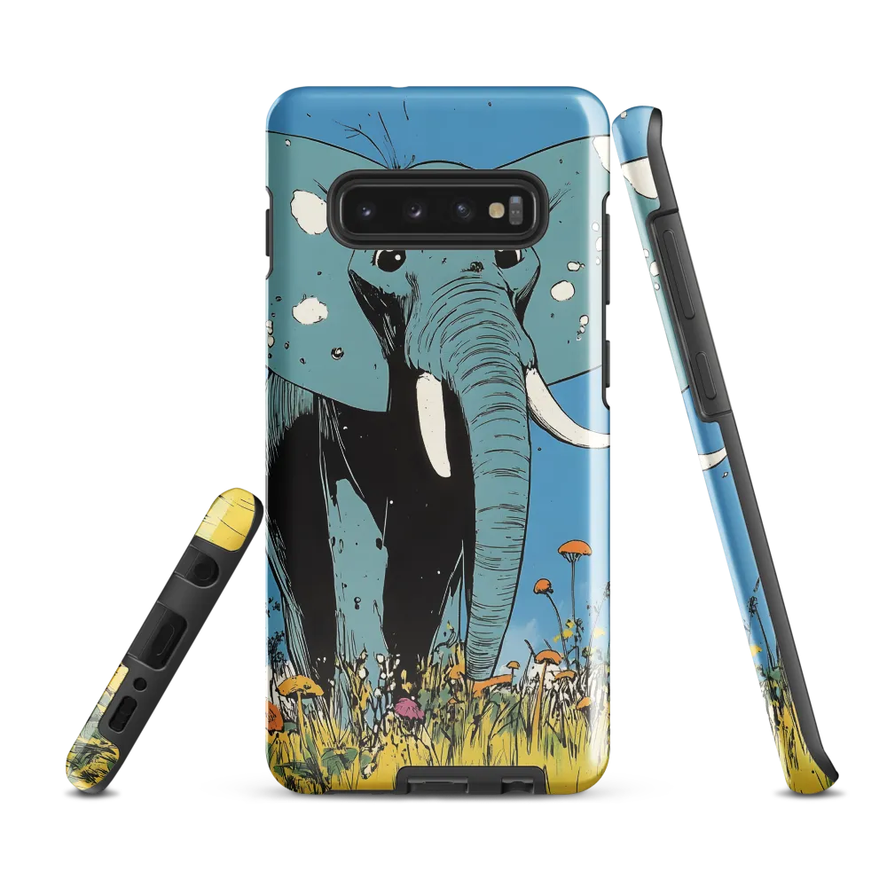 Whimsical Blue Elephant in Bloom | Phone Case |  S10 Plus | Tough Case | Glossy