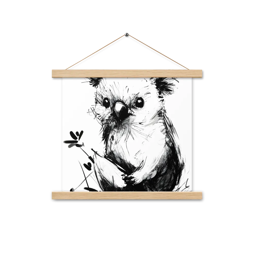 Whimsical Koala in Ink | Poster With Oak Wood Hanger | 14″×14″