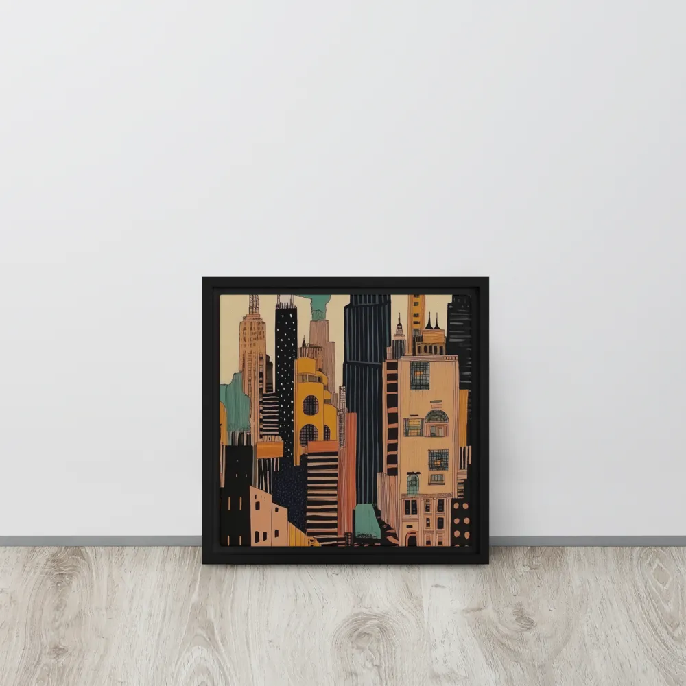 Urban Symphony in Ink | Canvas with Black Frame | 12″×12″