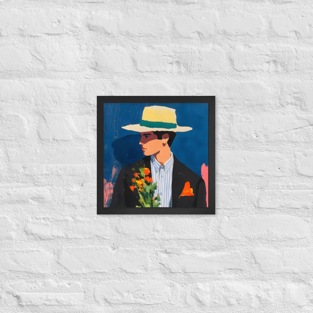 Portrait with Hat and Flowers 
 Poster with Black Frame | 12″x 12″