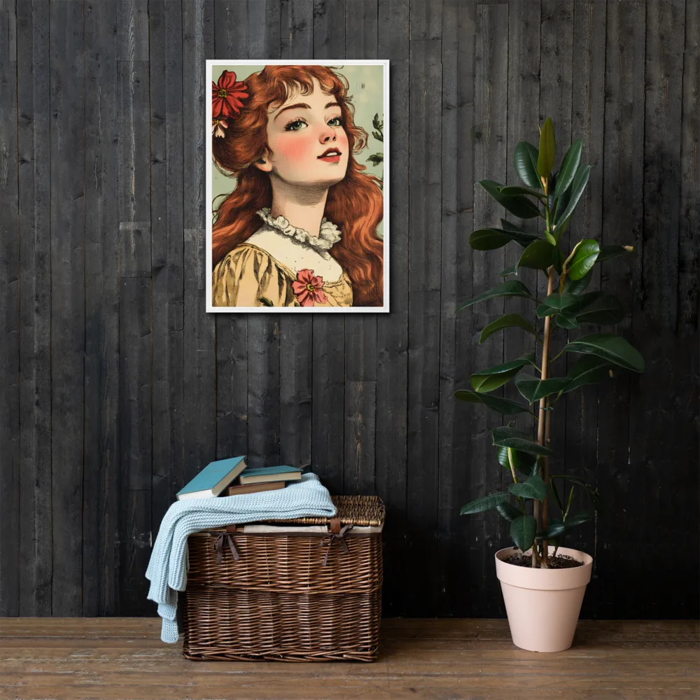 Whimsical Portrait of a Flower-Adorned Girl | Canvas with White Frame | 20″×28″