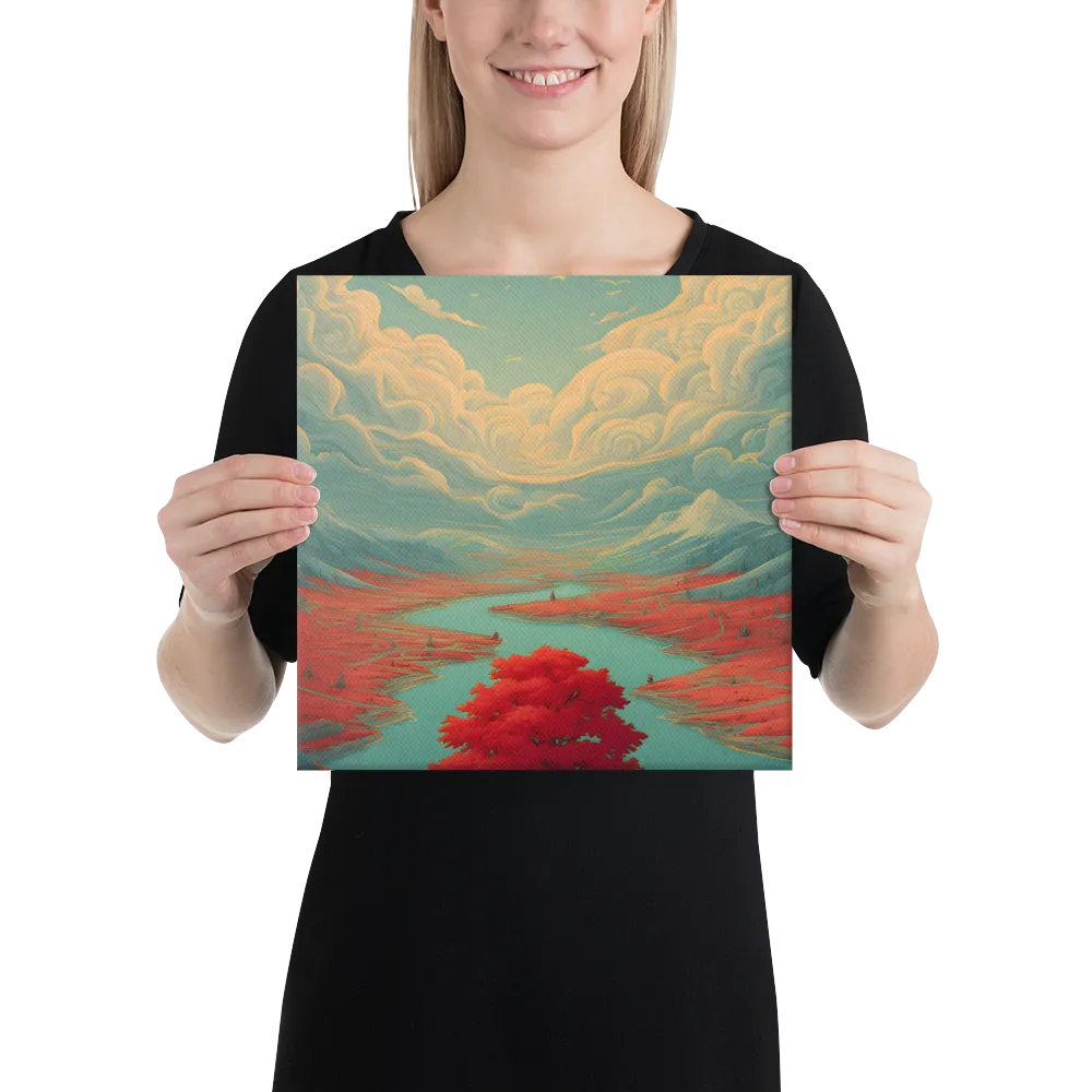 Red Tree by the Turquoise River 
 Canvas | 12″x 12″