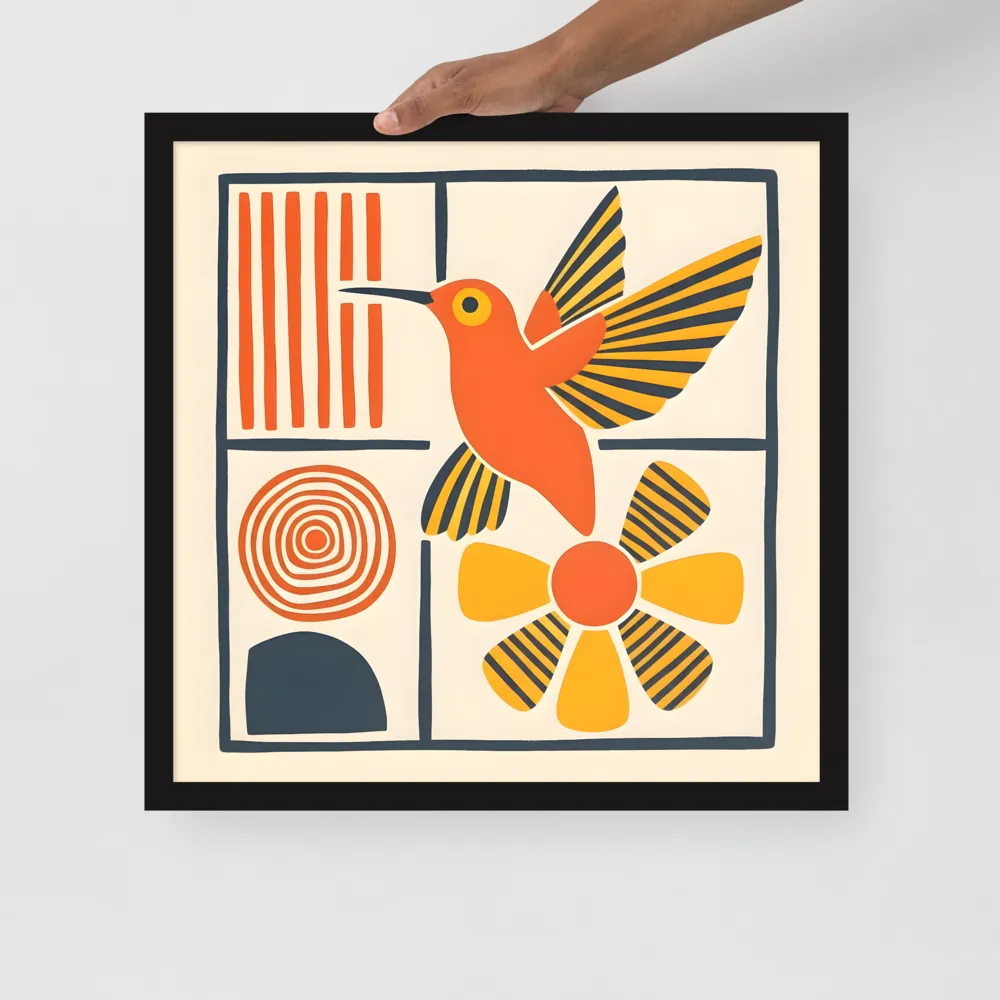 Hummingbird & Flower Panel 
 Poster with Black Frame | 18″x 18″