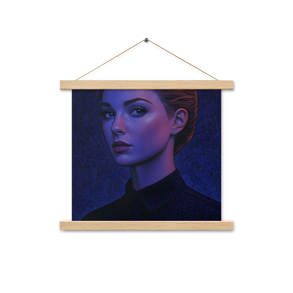 Ethereal Portrait in Blue and Red | Poster With Oak Wood Hanger | 14″×14″