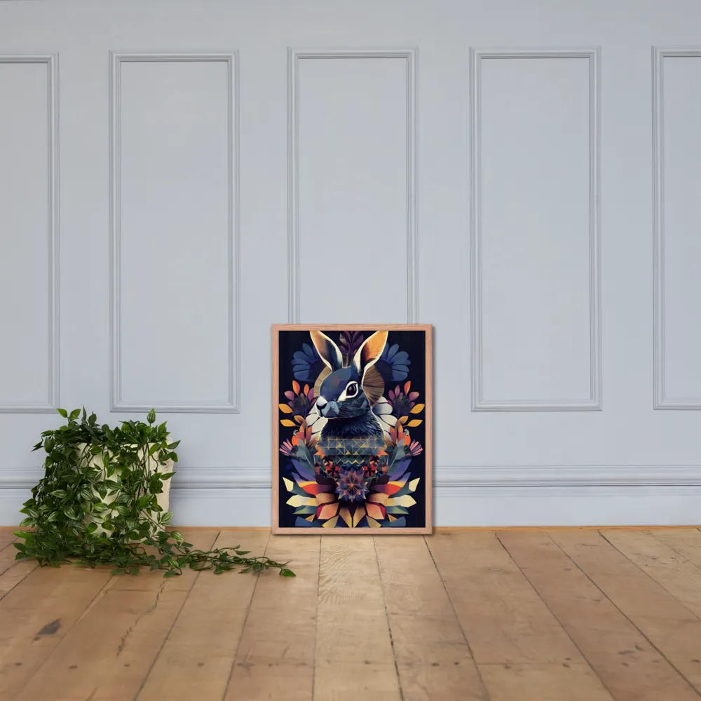 Ethereal Bunny: A Geometric Wonderland | Poster with Red oak Frame | 18″×24″