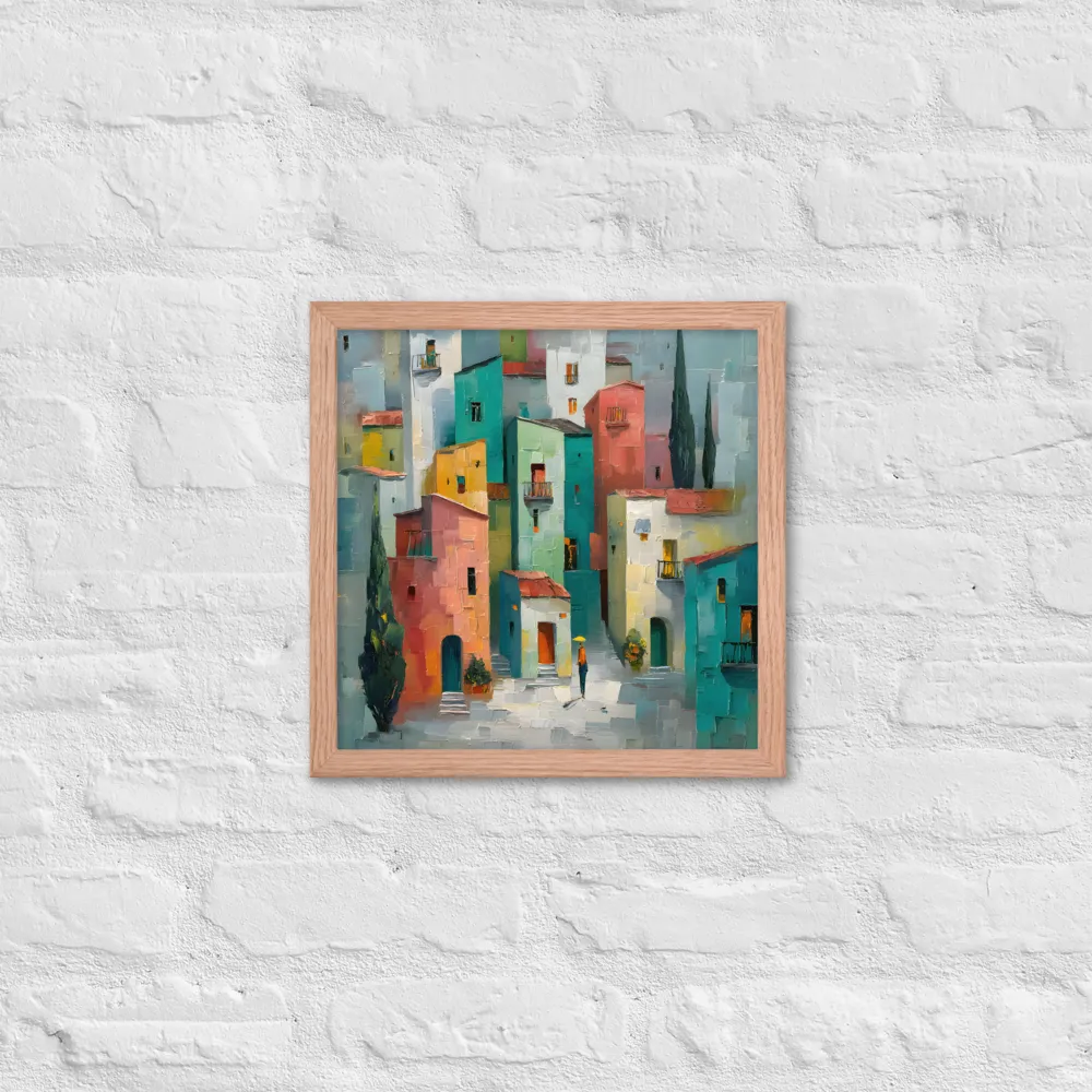 Sunlit Village 
 Poster with Red oak Frame | 14″x 14″