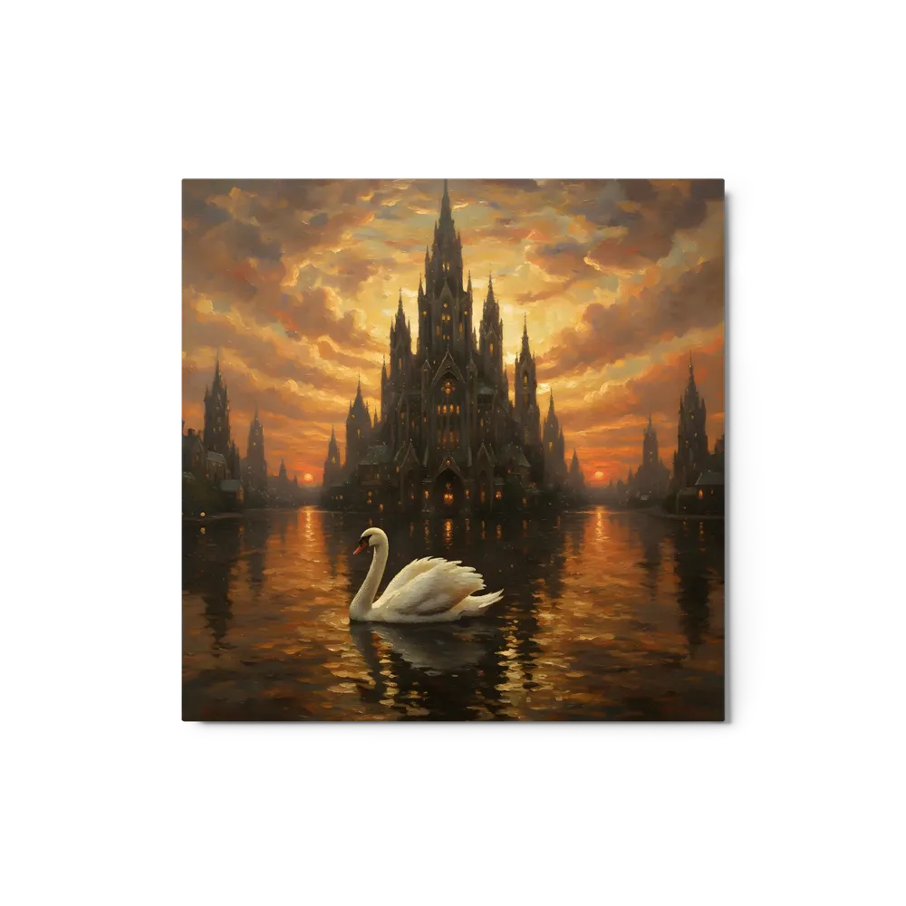 Swan at Gothic Sunset 
 Metal Print | 12″x 12″